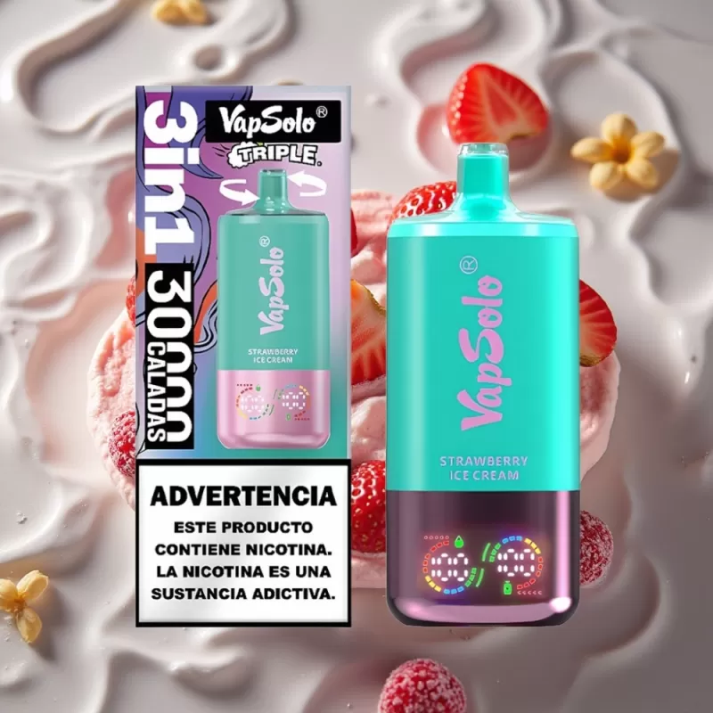 VapSolo Triple 30000 Puffs Strawberry Ice Cream Disposable Vape – 40ml, Type-C - Bangvapeaustralia - Image 2