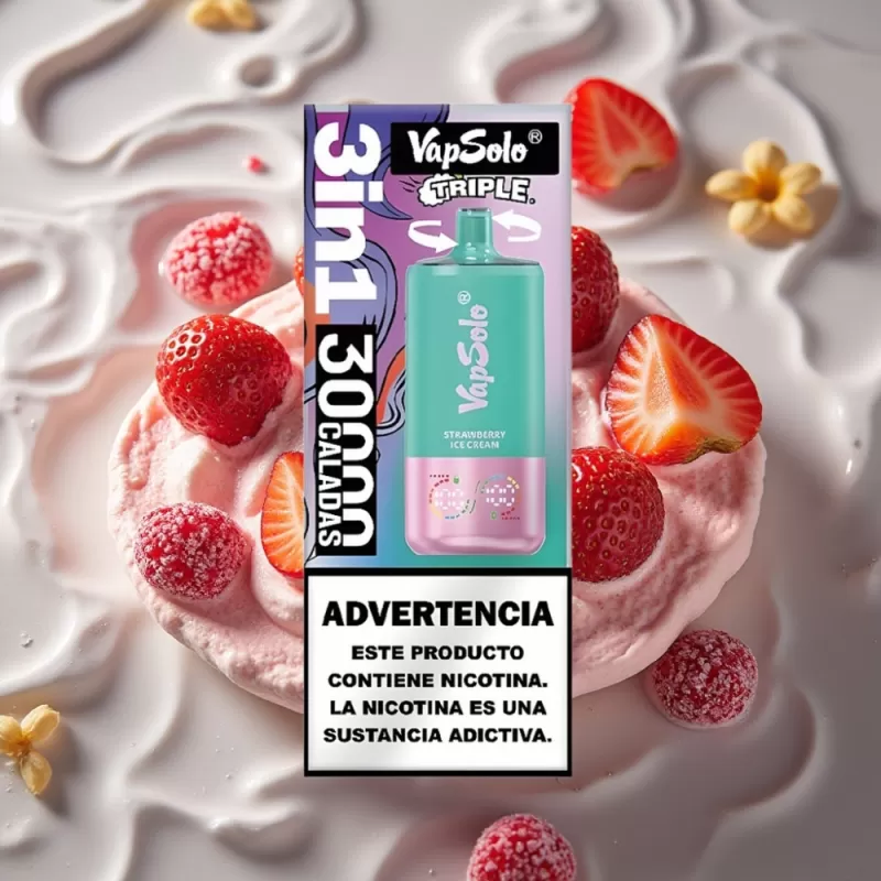 VapSolo Triple 30000 Puffs Strawberry Ice Cream Disposable Vape – 40ml, Type-C - Bangvapeaustralia - Image 3