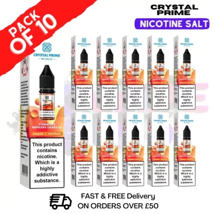 Straw Rasp Cherry ICE Crystal Prime Nic Salt Box Of 10