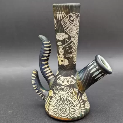 Lookah Glass Sacred Elephant Black Etched Water Pipe | 5.5″