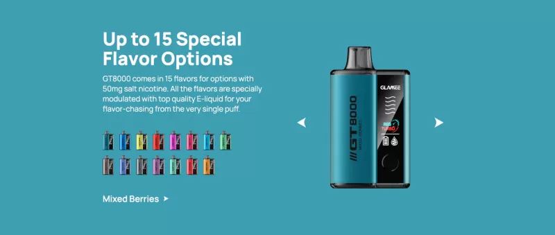 GLAMEE GT8000 Rechargeable Disposable Device – 8000 Puffs - Blue Razz Ice - Image 3