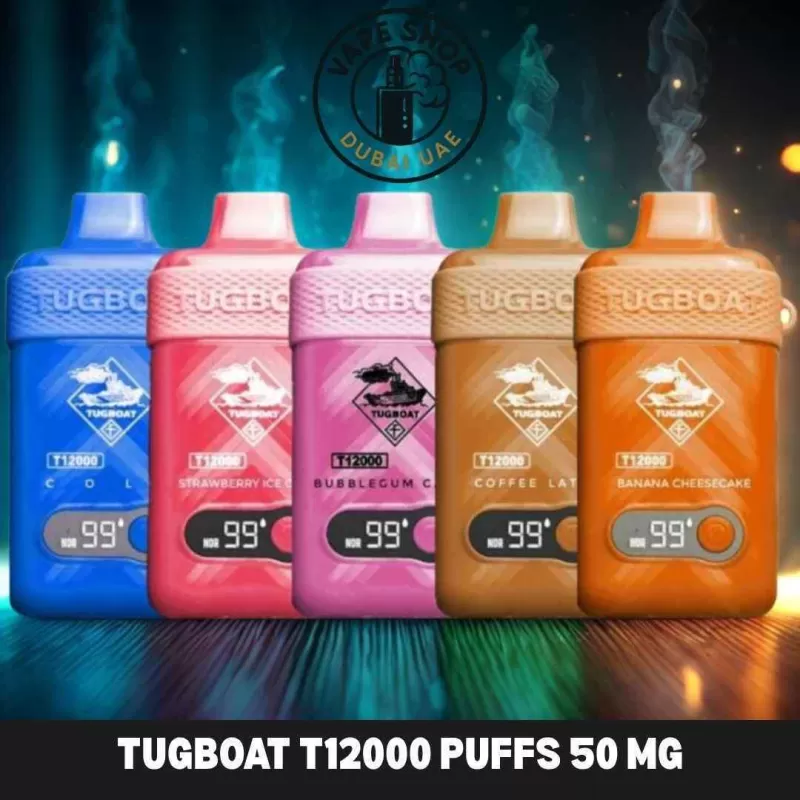 Tugboat T12000 puffs 50 MG rechargeable vape in Dubai uae - Vape Product, BOX OF 10 PCS; Black Mamba, Blackcurrant Lychee (8DD1CA)