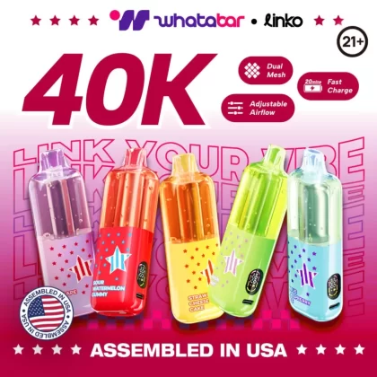 Assembled in USA | whatabar linko 40K Puffs Disposable Device - 40,000 Puffs - Strawberry Cheesecake