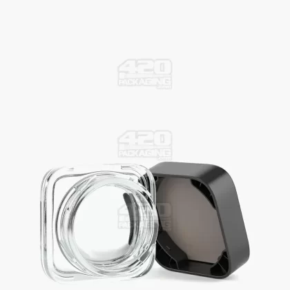 Child Resistant | Qube Clear Glass Concentrate Jar w/ Black Cap | 38mm – 9mL – 250 Count