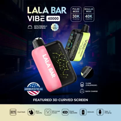 Assembled in USA | LALA BAR Vibe 40K Puff Disposable Device - TEXAS COMPLIANT VERSION - Strawberry Banana Smoothie