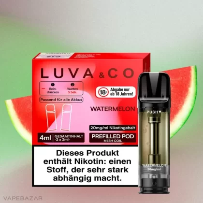 Luva & Co Pods – Watermelon (2er Pack) - LUVA & CO / Propylenglykol / Aromastoffe / Nikotin / Glycerin / 2-isopropyl-N,2,3 -trimethylbutyramide / ca. 1200 insgesamt