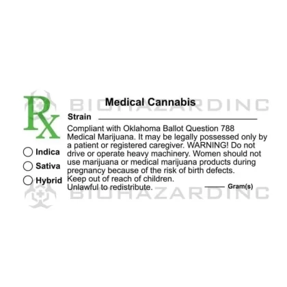 Oklahoma | OK Medical Cannabis Labels | 1.25″ x 3″ – 1000 Count