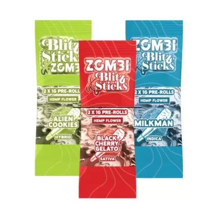 Zombi Blitz Sticks Pre-Rolls | 2g - Size#2ct~Flavor#Black Cherry Gelato (Sativa)>Alien Cookies (Hybrid)>Milkman (Indica)>Tropic Thunder (Hybrid)