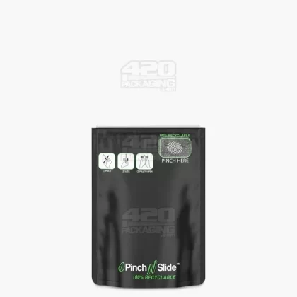 Child Resistant | 100% Recyclable Pinch N Slide ASTM Matte Black Mylar Bags | 3.5in x 5in – 3.5g – 250 Count